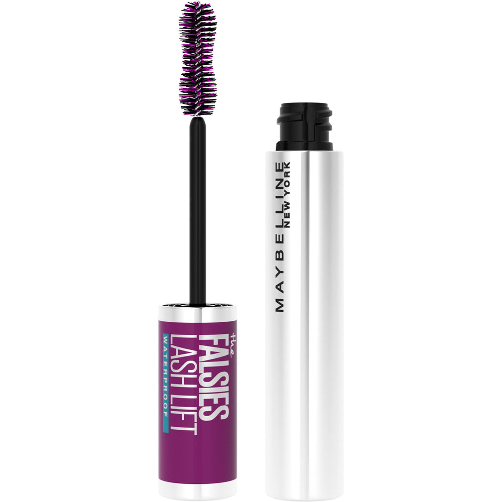 Maybelline Falsies Lift, aplicador doble curva, volumen y definición duradera.