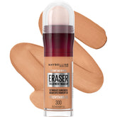 Maybelline Instant Age Rewind Eraser Foundation: bote visible con tono uniforme para piel radiante.