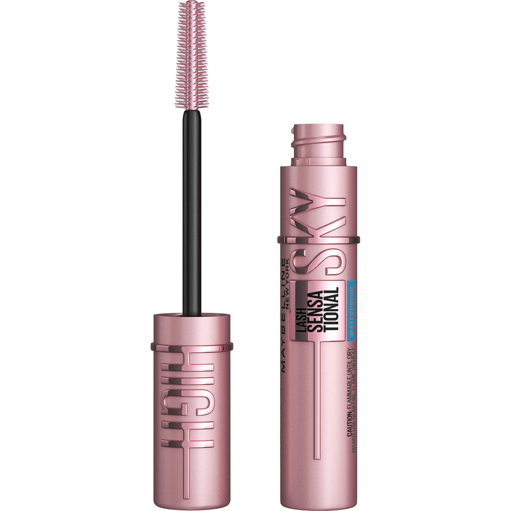 Maybelline Lash Sensational Sky High con aplicador de torre flexible para volumen uniforme desde la raíz.