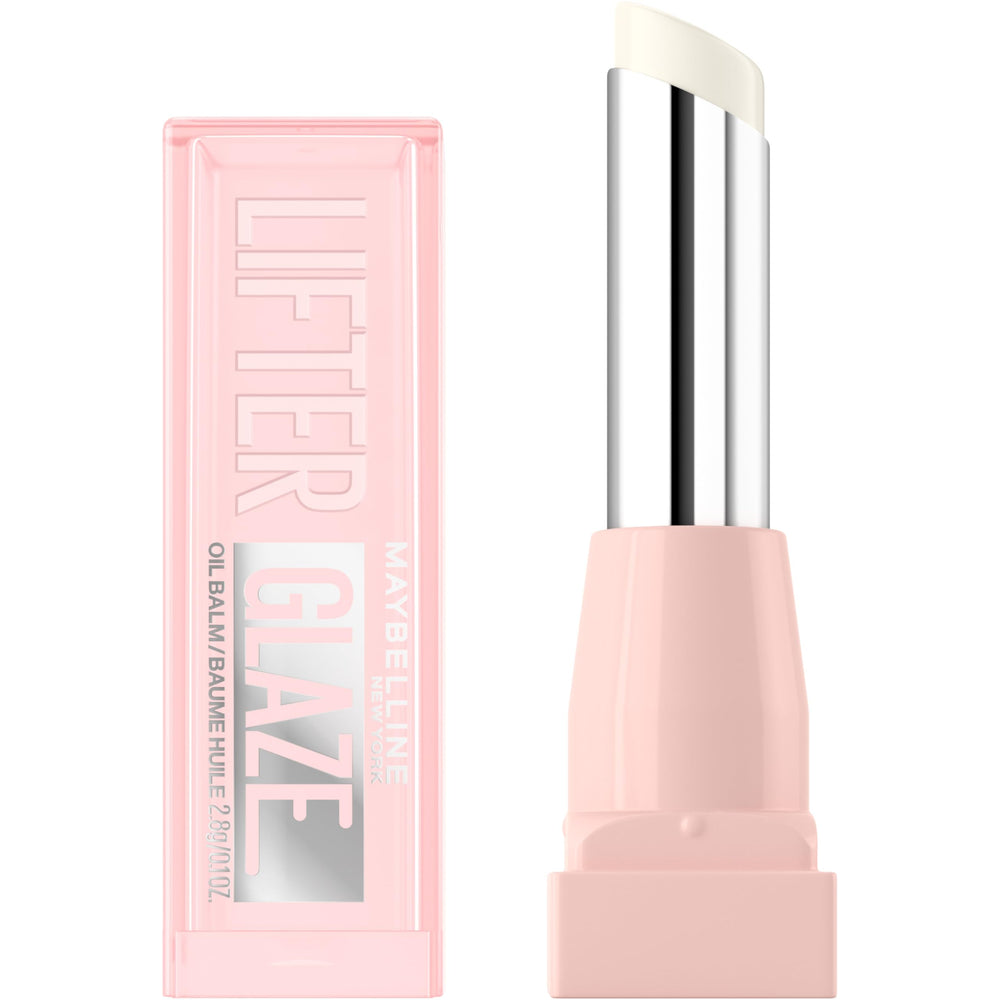 Maybelline Lifter Glaze Oil Balm muestra empaque con textura glaseada para labios brillantes.
