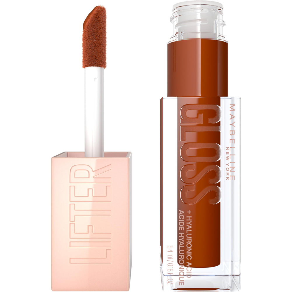 MAYBELLINE Lifter Gloss Caramel: aplicador XL para brillo intenso y labios hidratados.