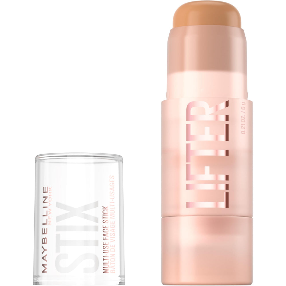 Maybelline Lifter Stix barra de maquillaje, textura cremosa para aplicación suave y cobertura natural.