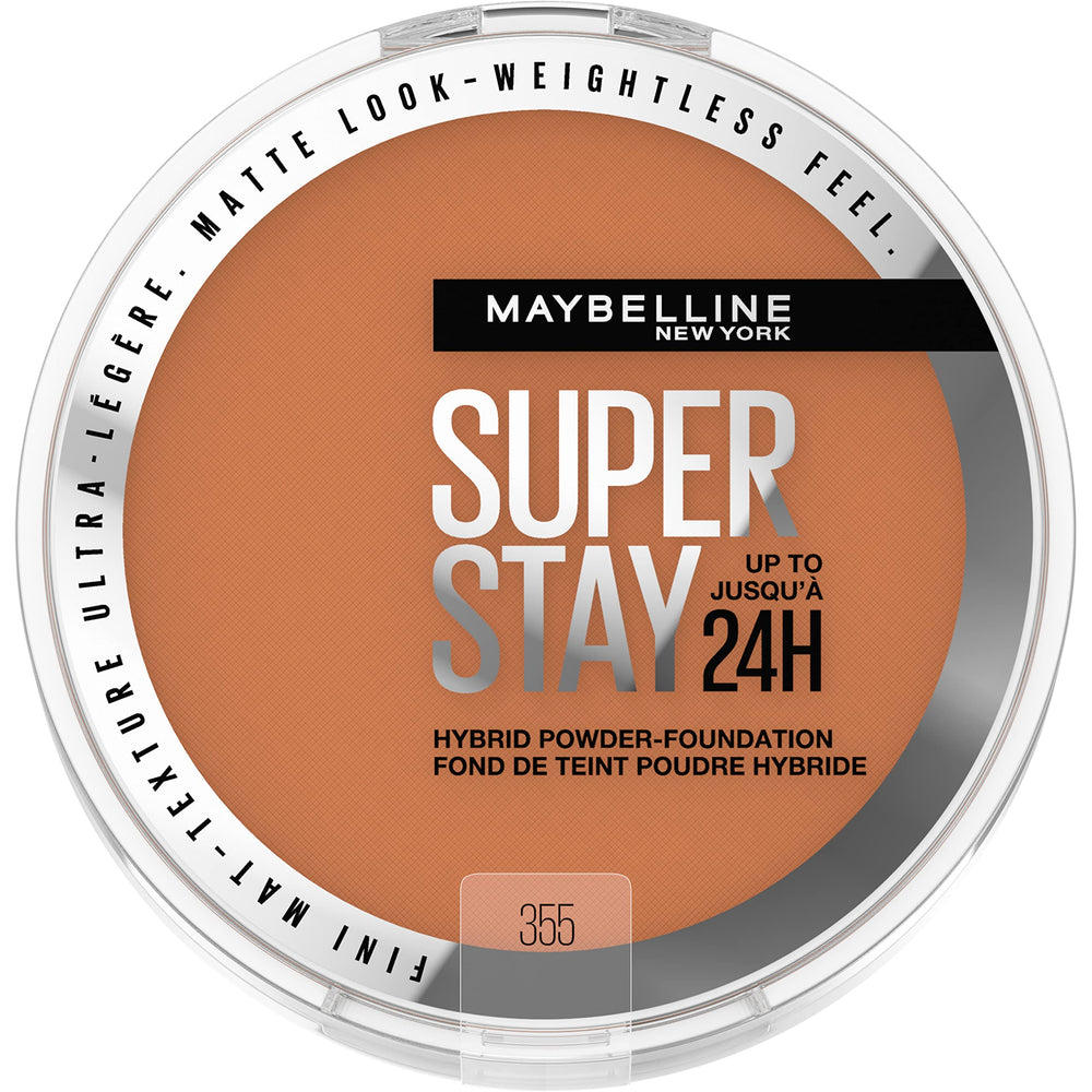 MAYBELLINE Super Stay híbrido polvo, textura ligera y cobertura duradera.