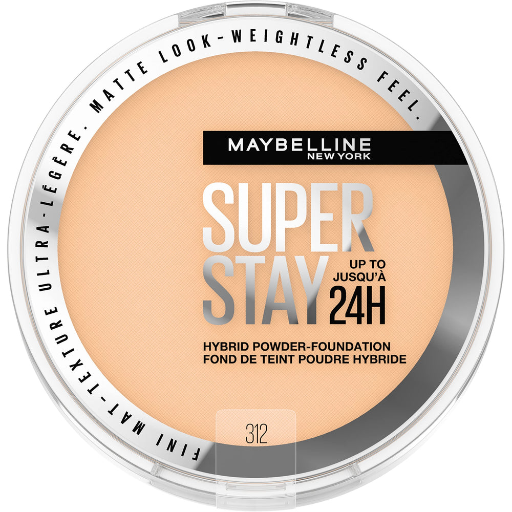 Maybelline Super Stay Polvo Híbrido en tono 312 ofrece cobertura duradera y acabado mate.