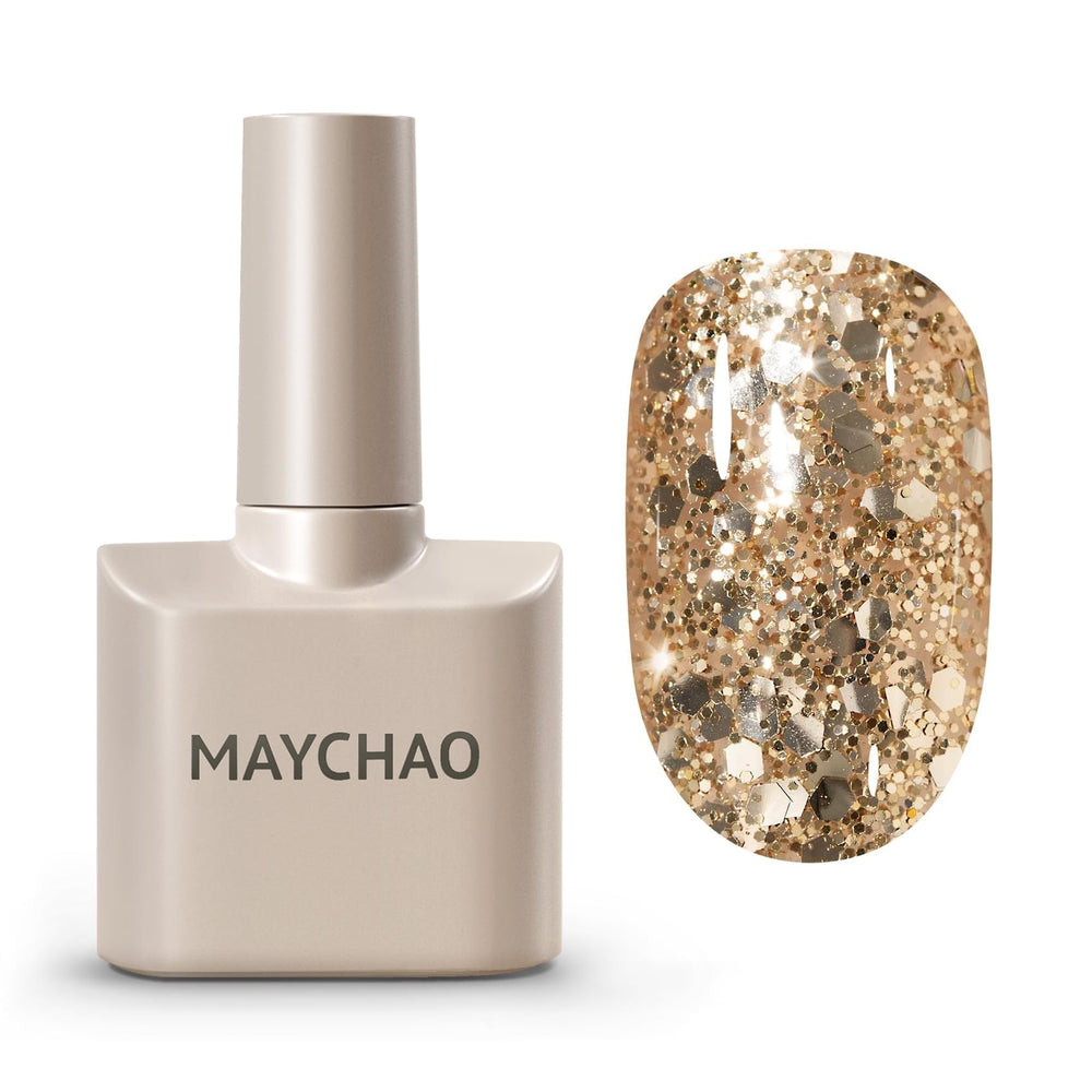 MAYCHAO esmalte gel dorado glitter en botella para manicura deslumbrante