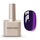 MAYCHAO esmalte gel con efecto ojo de gato morado y acabado sedoso.
