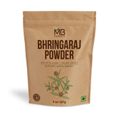 MB Herbals polvo bhringraj de hojas secas, ideal para cuidado capilar natural.