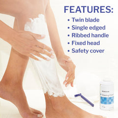 McKesson razor blade detail highlighting dual stainless steel blades for close shaving