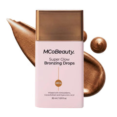 MCoBeauty Super Glow Bronzing Drops: botella brillante para un resplandor dorado en rostro y cuerpo.