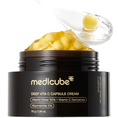 Medicube Capsule Crème Vitamine C dorée – flacon et capsules dorées pour un éclat lumineux