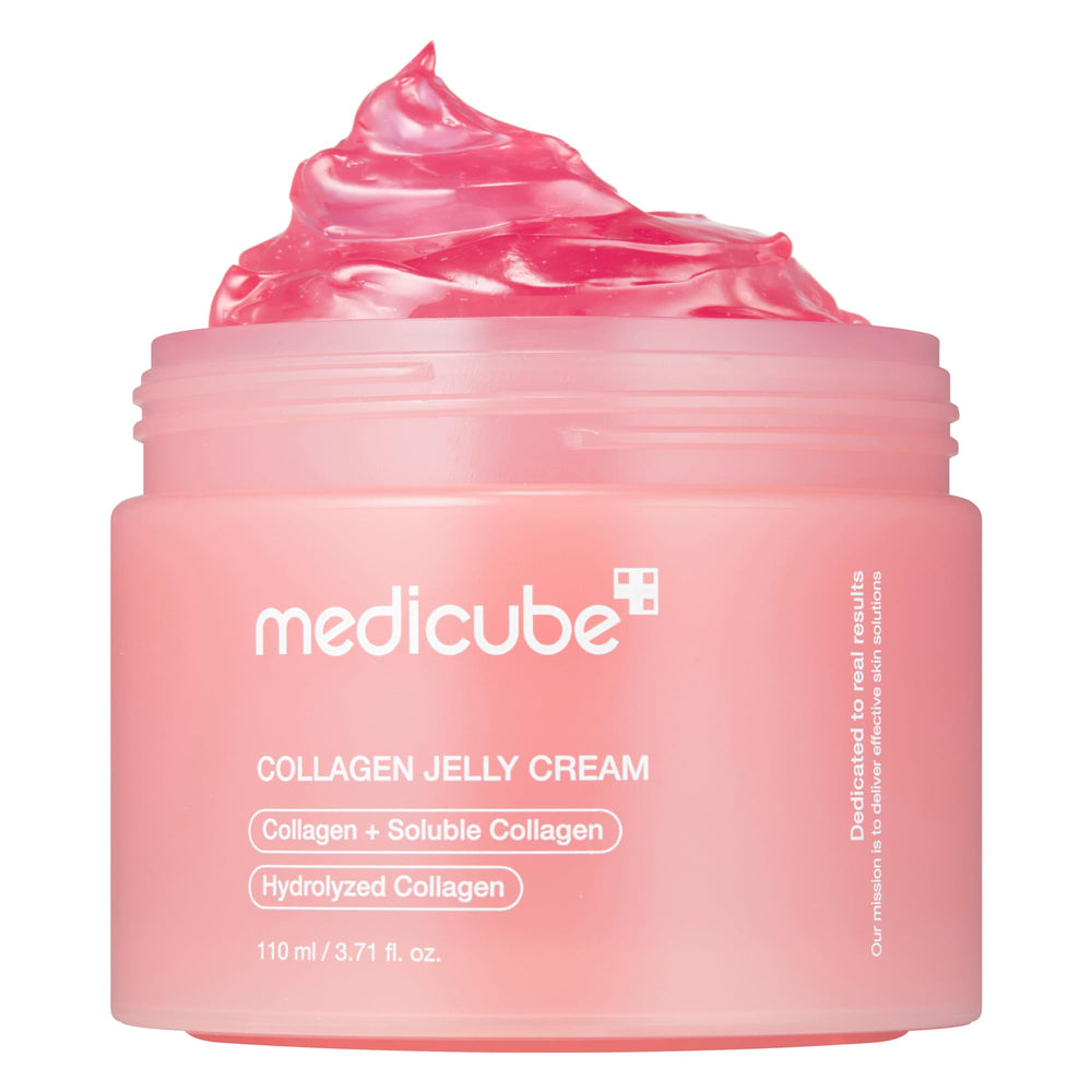 Medicube crema gelatina con colágeno, envase, hidratación duradera para la piel.