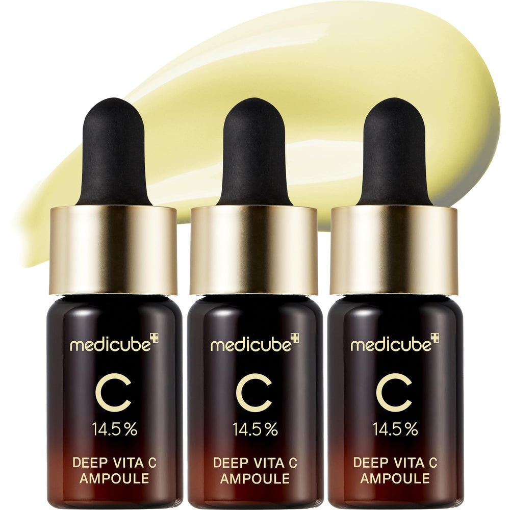Medicube Deep Vita C Serum 2.0, botella vertida, para textura ligera y absorción rápida.