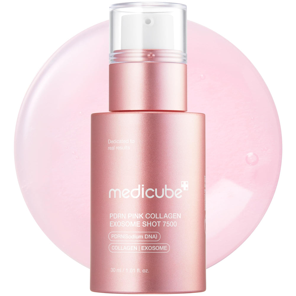 medicube Exosome Shot PDRN Pink Collagen illumine la peau et améliore la texture.