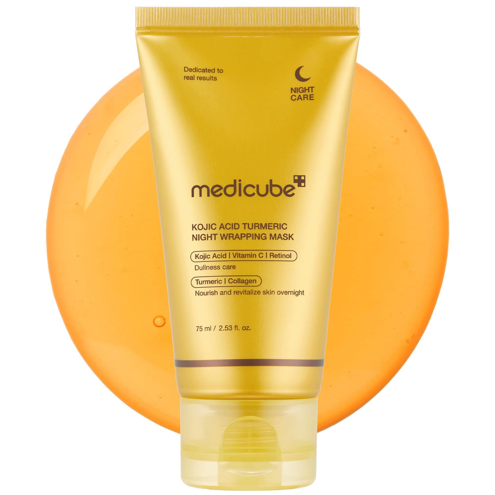 Medicube máscara envuelve ácido kojico con cúrcuma para un brillo nocturno suave