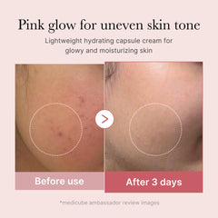 Medicube Teint Éclat Transparent — peau lumineuse après absorption.