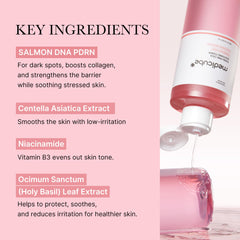 Tonico rosa Medicube con brillo natural para piel radiante.