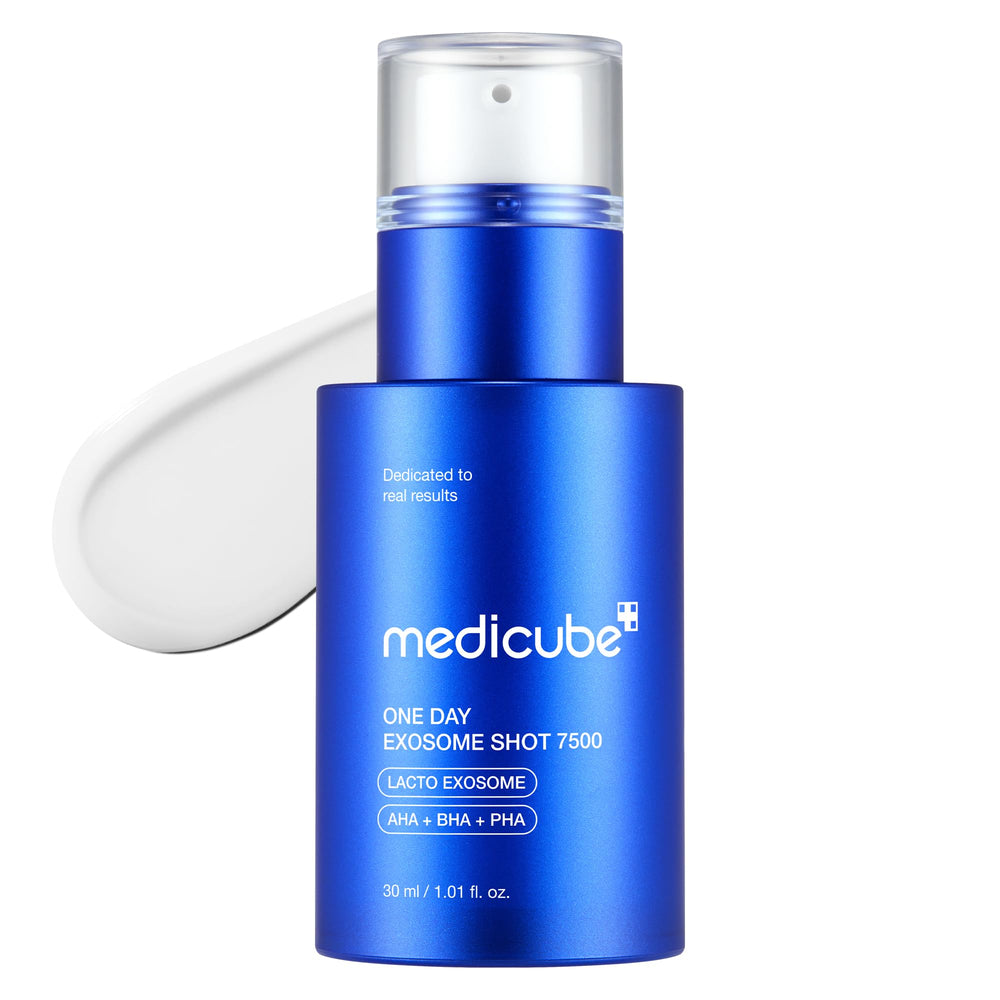 Medicube Zero Exosome Shot, botella en primer plano, ofrece hidratación suave.