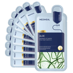 Mediheal Dermaplus Aloe Máscara en empaque compacto para uso diario suave y vegano.