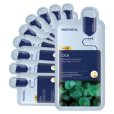 Mediheal Dermaplus Cica Mask, envase de 10 mascarillas para uso diario.