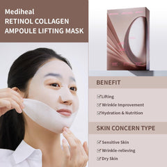 Mediheal Mascarilla Levantadora con Retinol y Colágeno: hoja de mascarilla que se adapta a contornos faciales.