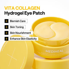 Parche Mediheal Vita Collagen bajo ojos aplicándose suavemente.