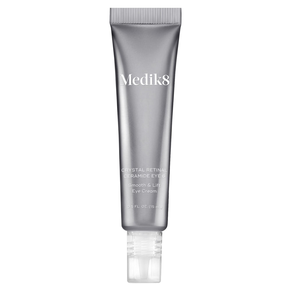 Medik8 Crystal Retinal Ceramide Eye 6, botella, crema para ojos suave y fácil de usar.