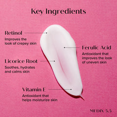 Medix 5.5 Retinol Body Lotion applied on arms to address crepey look.