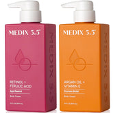 Loción corporal de Medix 5.5 con retinol, textura cremosa para piel suave.