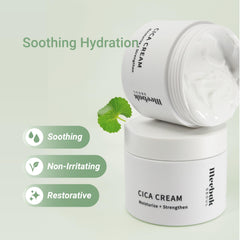 Aplicación de Meebak Cica Cream en el rostro para absorción rápida.