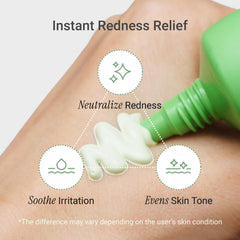 Meebak Cica crema verde con cobertura para un maquillaje natural.