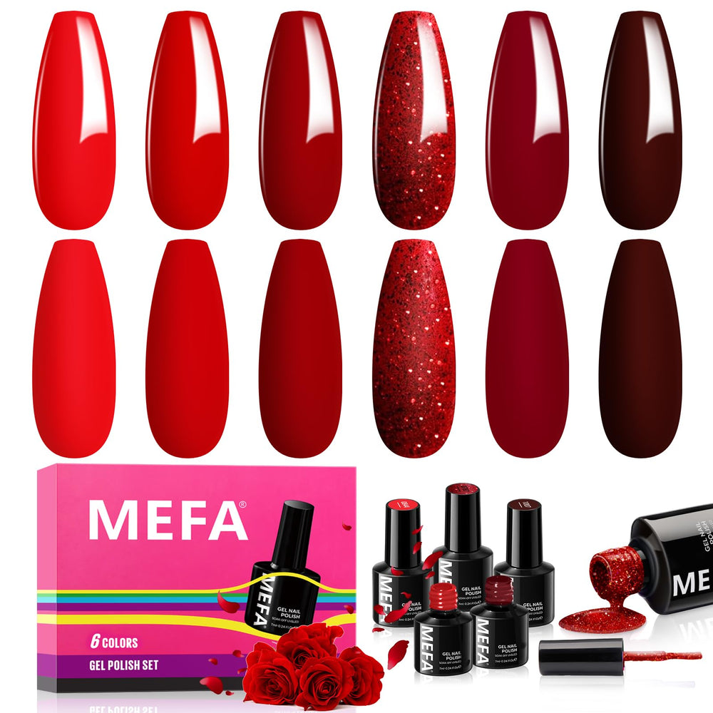 MEFA set esmalte gel rojo de 6 colores para manicura versátil