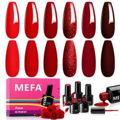 MEFA set esmalte gel rojo de 6 colores para manicura versátil