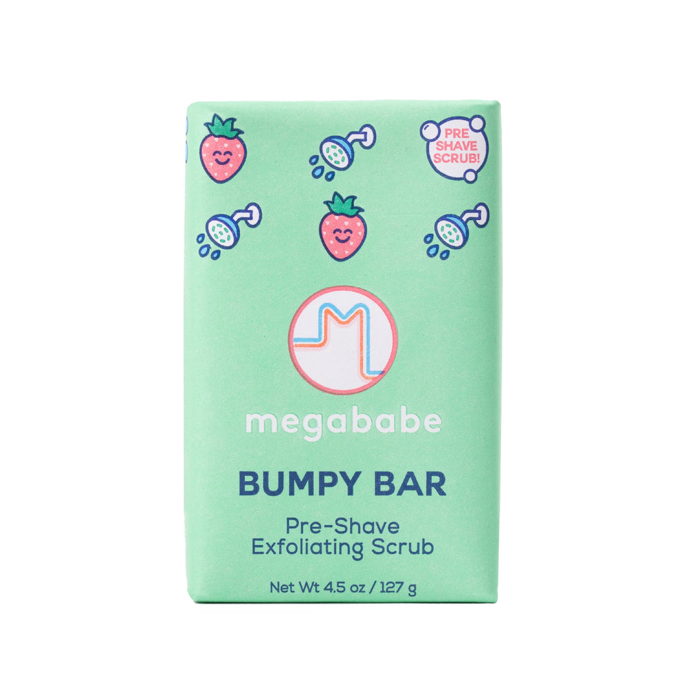 Megababe Bumpy Bar, barra exfoliante, textura suave lista para el afeitado.