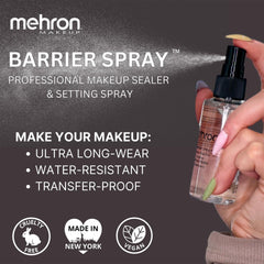 Mehron Barrier Spray: protege piel sensible antes del maquillaje.