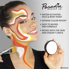 Mehron Paradise Makeup AQ, activación con agua para ajustar la consistencia y cobertura.