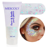 MEICOLY brillo corporal en botella de 50 ml para un look deslumbrante en conciertos.