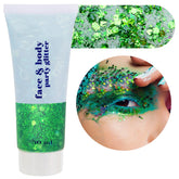 MEICOLY glitter cara verde alien: brillo intenso para look futurista.