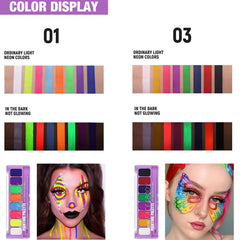 Meicoly water-activated eyeliner palette 01 glow green glows under UV light