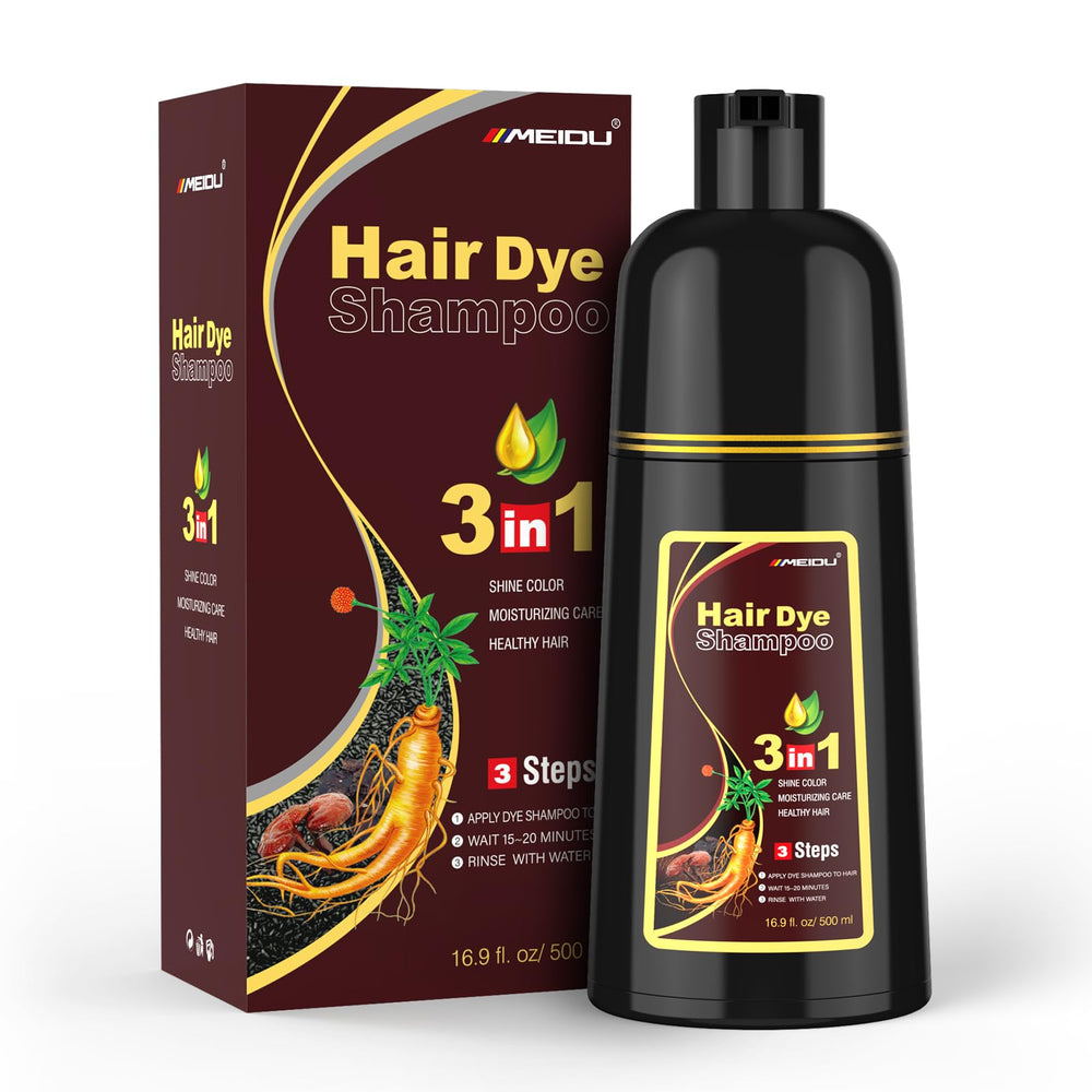 MEIDU Shampoo Shop: botella marrón oscura para cobertura rápida y uniforme.
