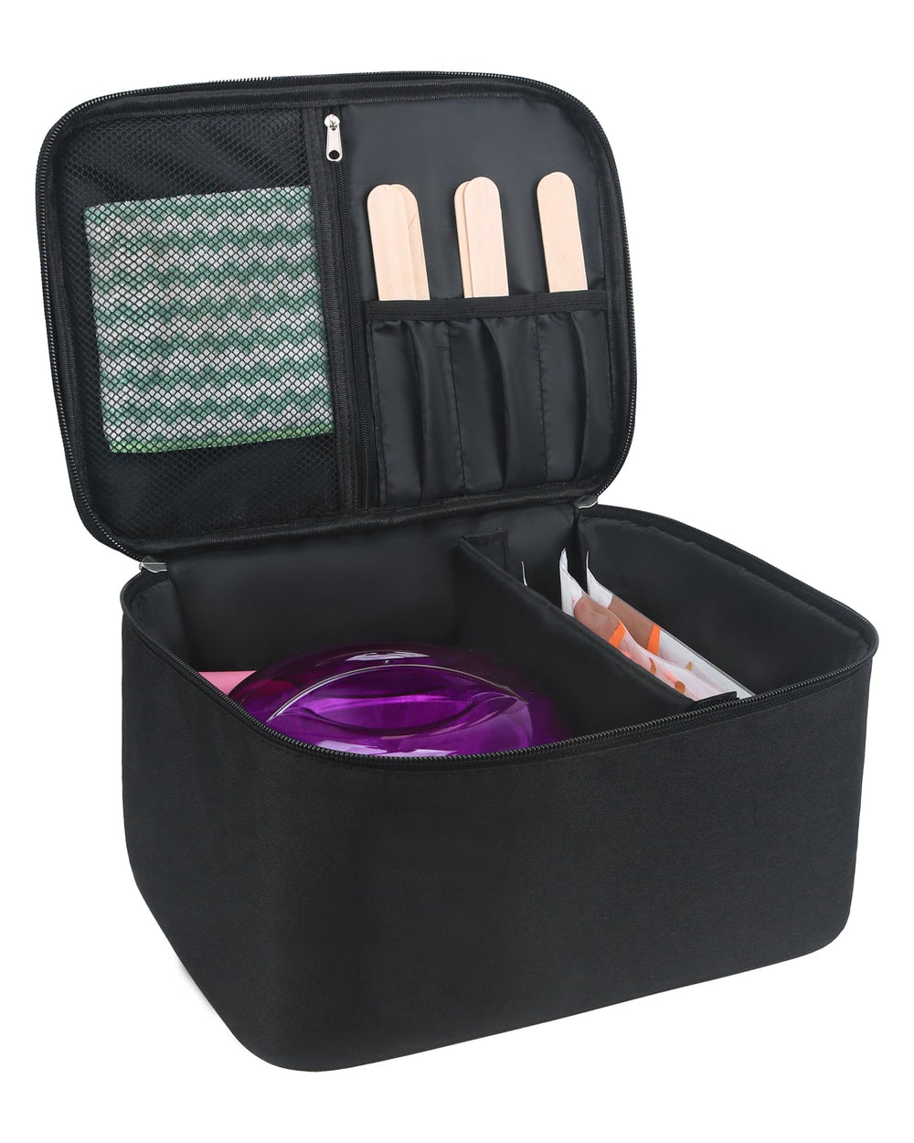 Meiiy bolsa kit depilación con compartimentos para ceras y herramientas, organización eficiente