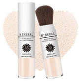 Meilury polvo fijador SPF35 en rostro, acabado mate suave.