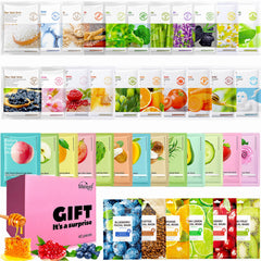 Meleell 40-pack masks box front showing variety for all skin types, spa-like hydration