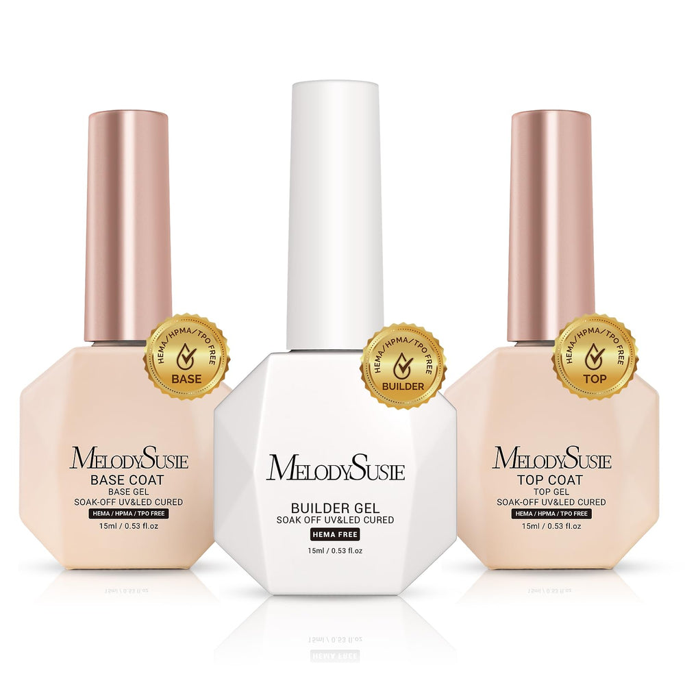 MelodySusie kit de uñas con base, top y gel builder para un acabado profesional.