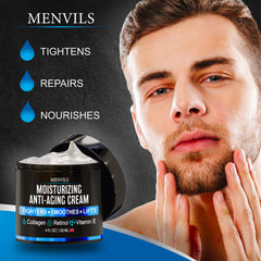 Menvils crema facial para hombres, textura cremosa para uso nocturno y reparación.