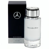 Mercedes-Benz para hombres, botella vista frontal, fragancia elegante para uso diario.