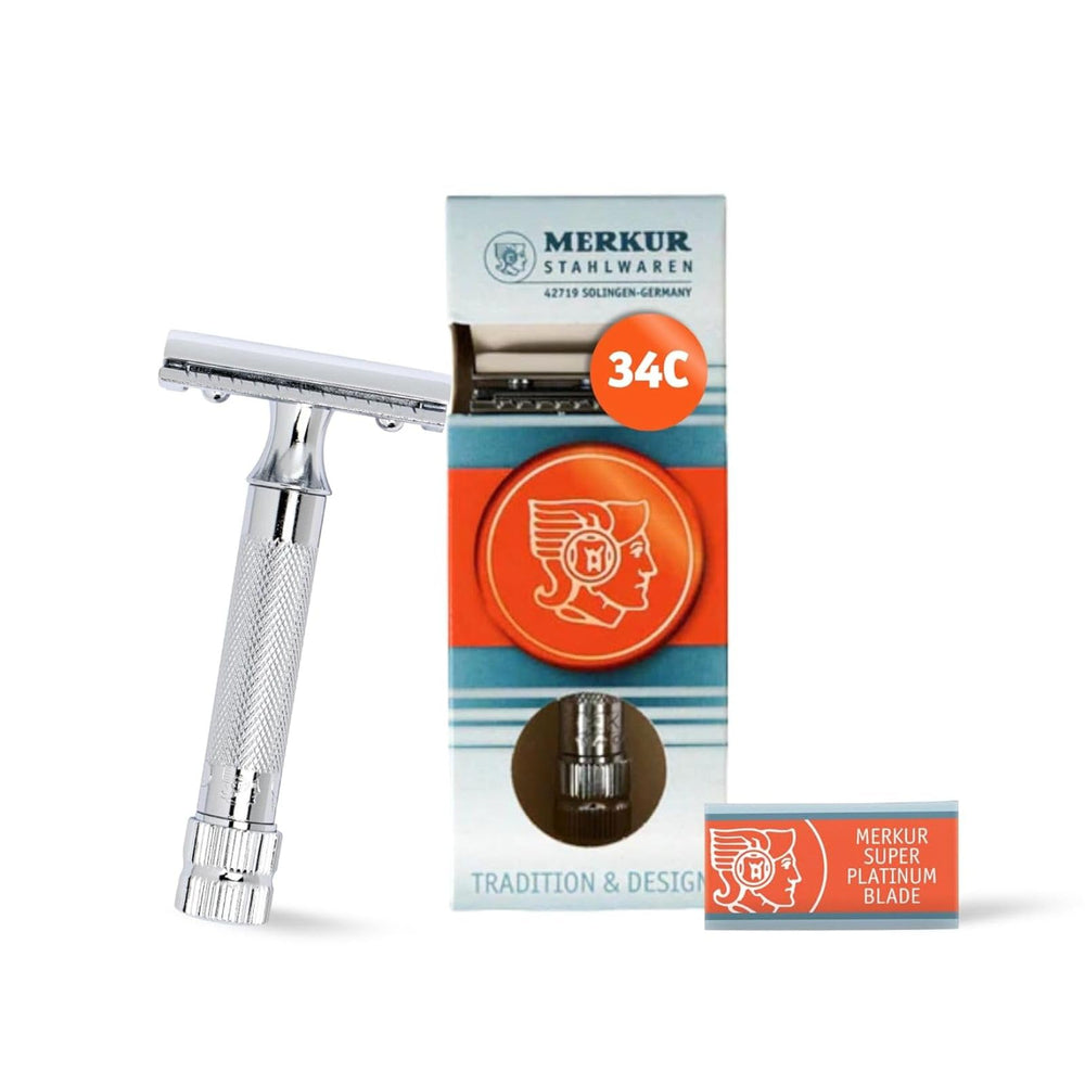 Merkur Mk34c navaja doble hoja con mango pesado para control superior.