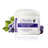 Merlot Crema de Noche Luminosidad Lunar, bote elegante para el cuidado facial nocturno.