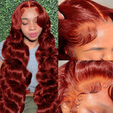 METDIO peluca rojiza con encaje frontal 13x6, ondas naturales para un look suave