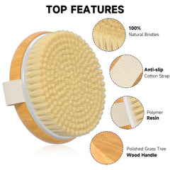Metene cepillo corporal seco de bambú natural para una exfoliación suave y sostenible