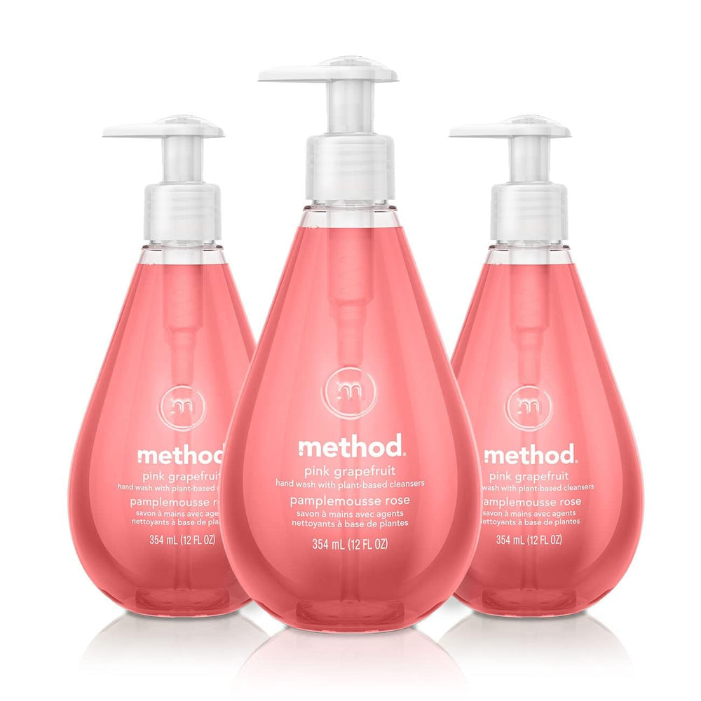 Method gel de manos pomelo rosa, pack 3 botellas, aroma fresco para uso diario